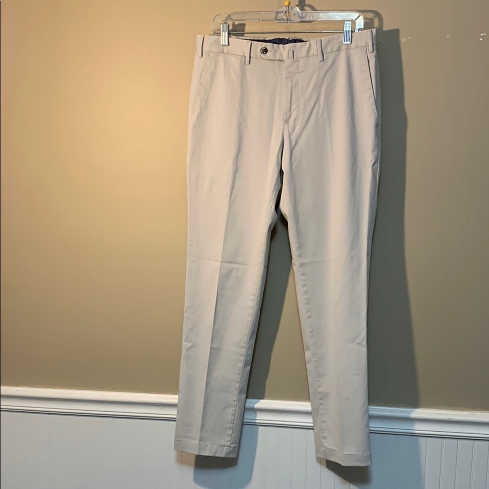 PI TORINO Men Slim Stretch Gabardine Natural Trousers Size 48 Office Preppy
